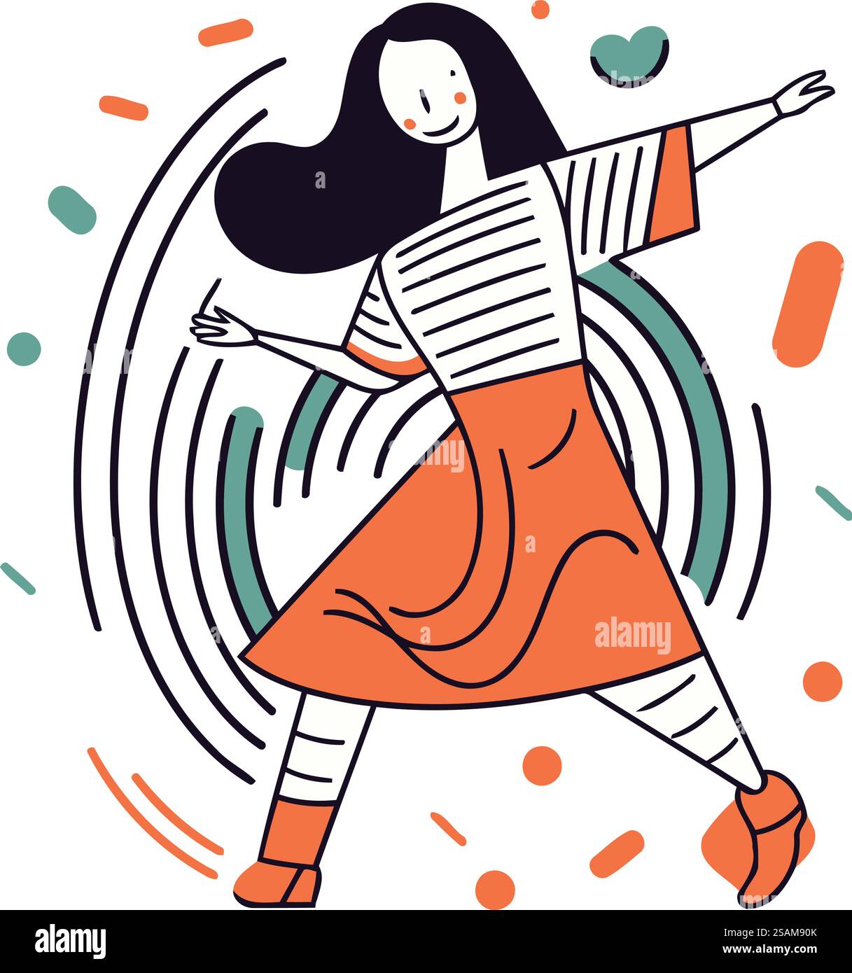 Illustrazione vettoriale di una ragazza che danza nello stile della pop art. Illustrazione Vettoriale