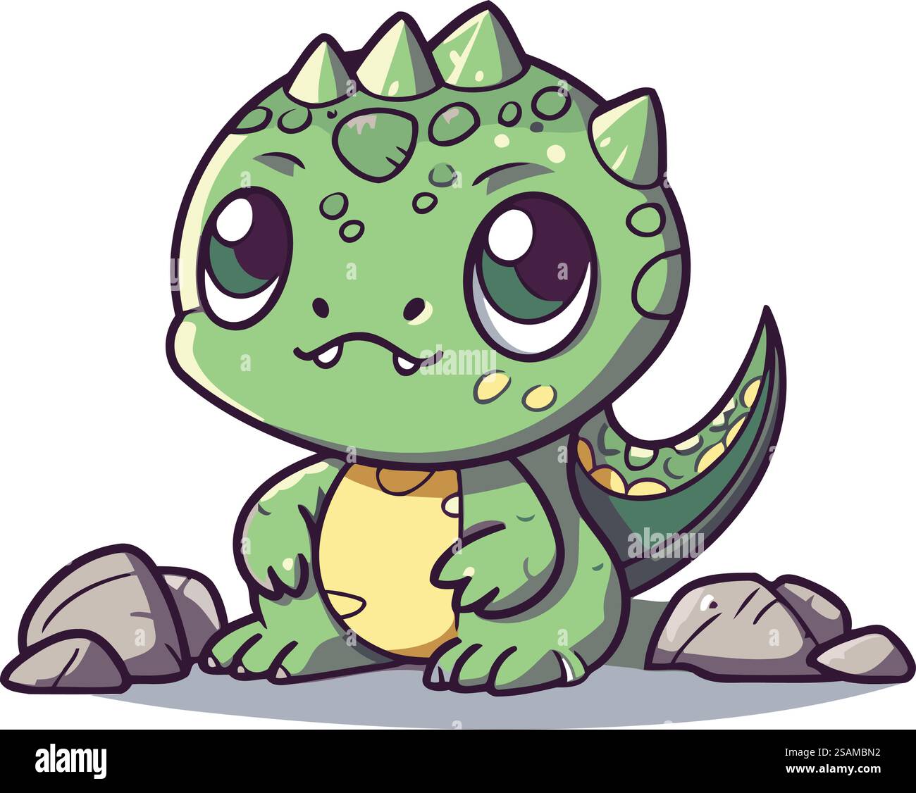 Graziosa iguana verde seduta sulla roccia. Illustrazione vettoriale Illustrazione Vettoriale