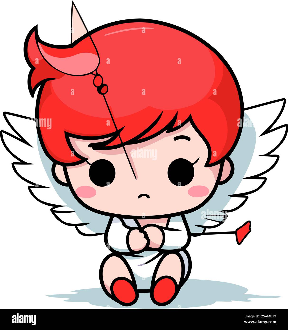 Cartoni animati Cupido con ali d'angelo. Illustrazione vettoriale carina. Illustrazione Vettoriale