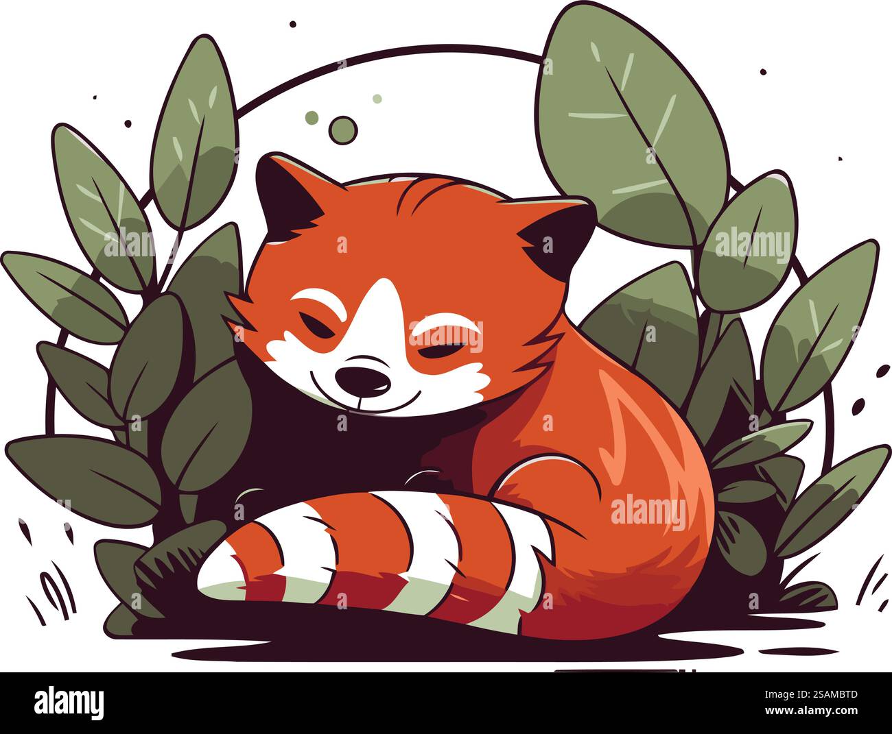 Grazioso panda rosso che dorme nella foresta. Illustrazione vettoriale. Illustrazione Vettoriale