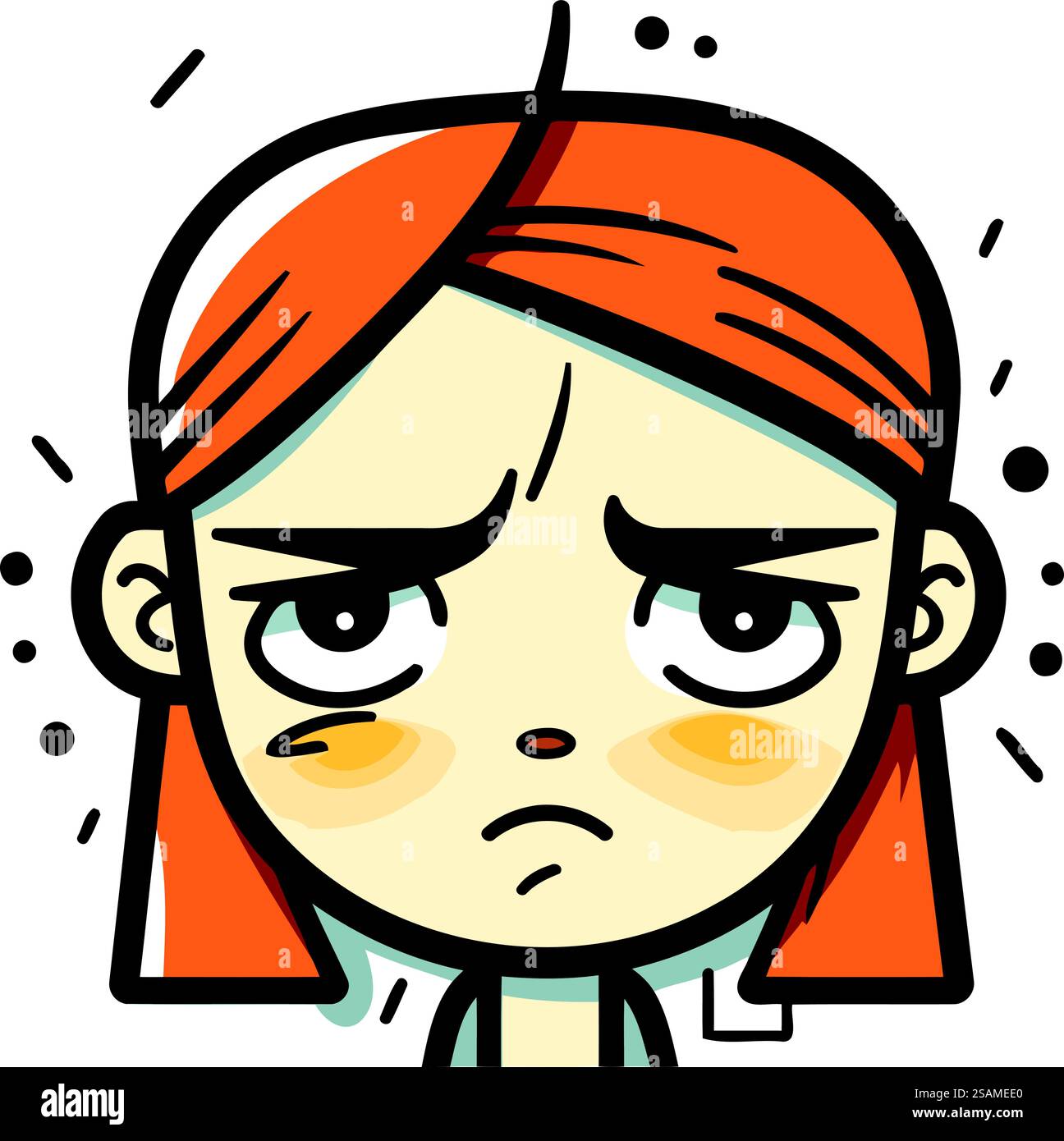 Faccia da ragazza arrabbiata. Illustrazione vettoriale in stile cartone animato. Isolato su sfondo bianco. Illustrazione Vettoriale