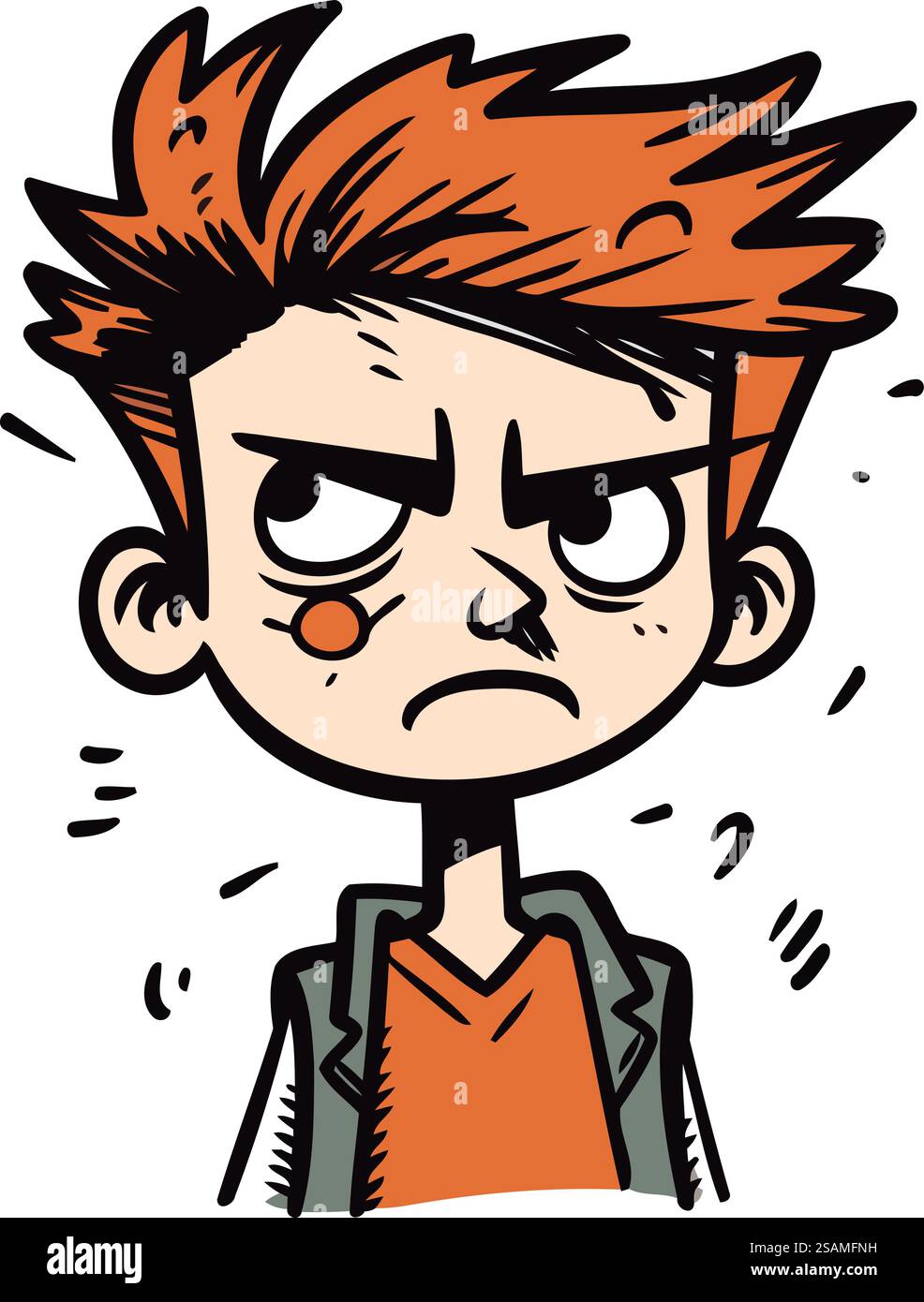 Un uomo arrabbiato dei cartoni animati con la lacrima in faccia. Illustrazione vettoriale. Illustrazione Vettoriale