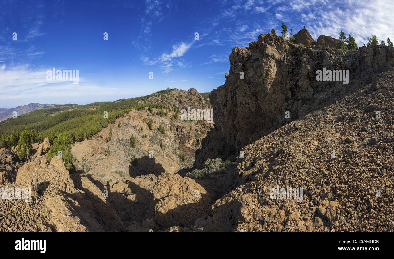 Vista da El Campanario alla vetta di Pico de las Nieves, Gran Canaria, Isole Canarie, Spagna, Europa Foto Stock