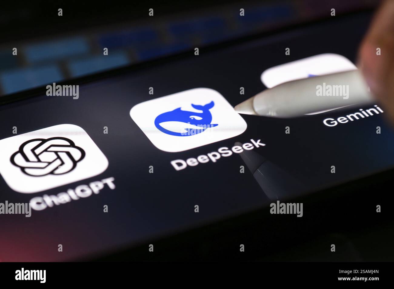 In questa immagine, il logo dell'app cinese DeepSeek appena lanciata viene visualizzato su uno schermo iPhone il 29 gennaio 2025 a Guwahati, India, Asia Foto Stock