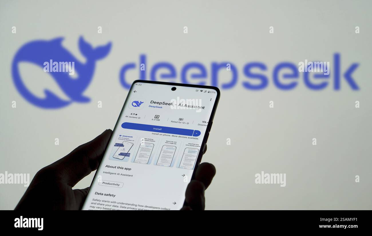 Il logo Deepseek ai viene visualizzato sullo smartphone Foto Stock