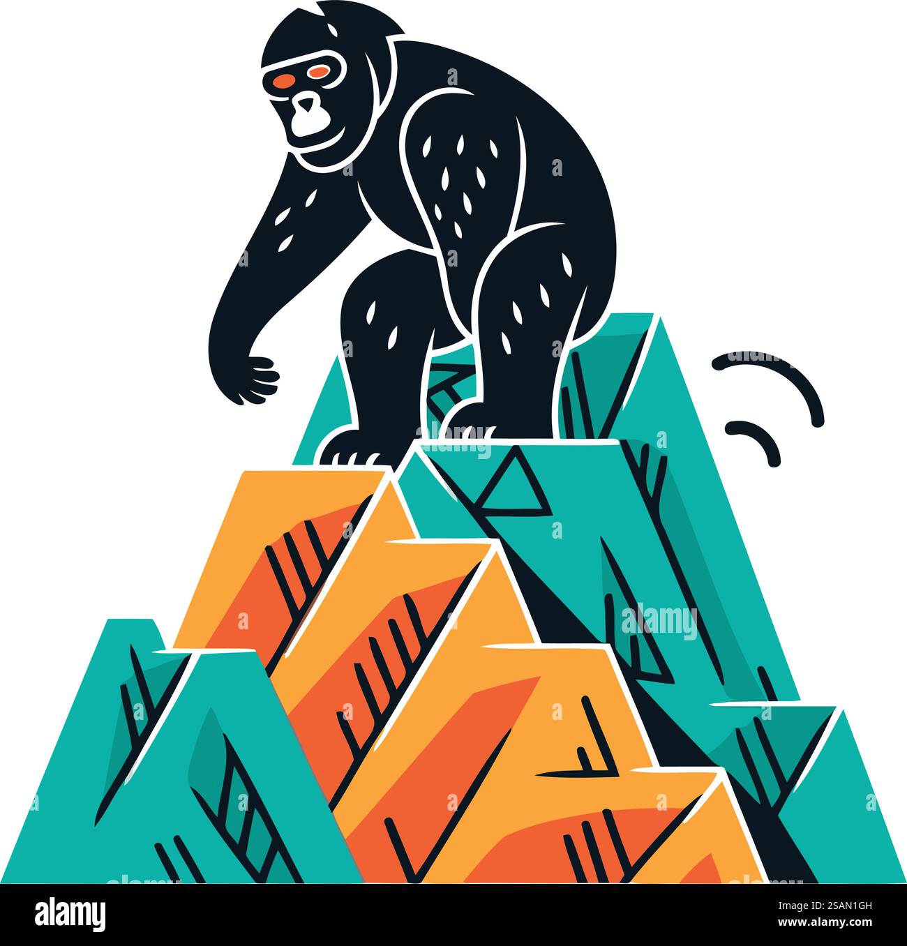 Gorilla sulla cima di una montagna. Illustrazione vettoriale. Illustrazione Vettoriale