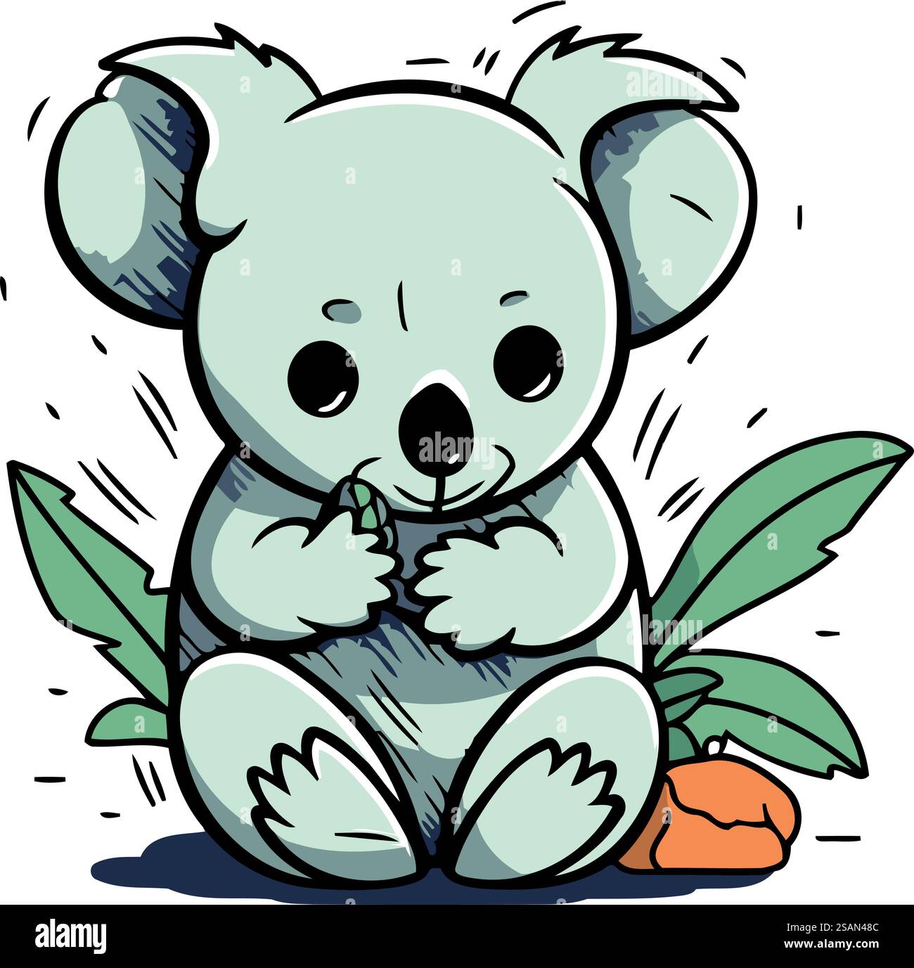 Simpatico koala seduto con mandarino. Illustrazione vettoriale. Illustrazione Vettoriale