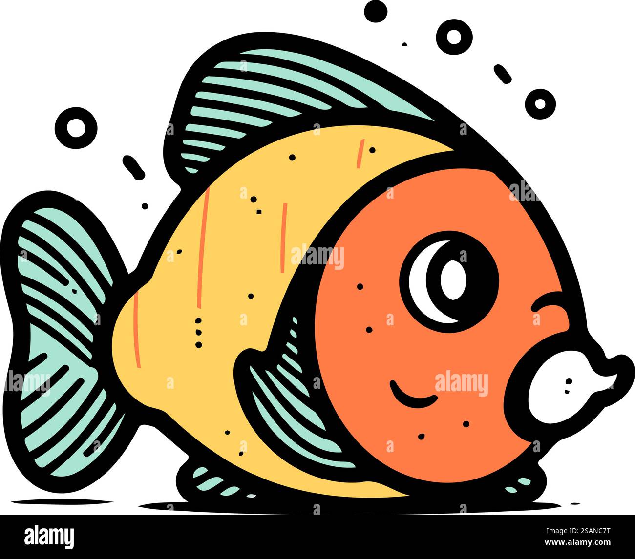Illustrazione vettoriale del doodle di pesci dell'acquario. Carino pesce dei cartoni animati. Illustrazione Vettoriale