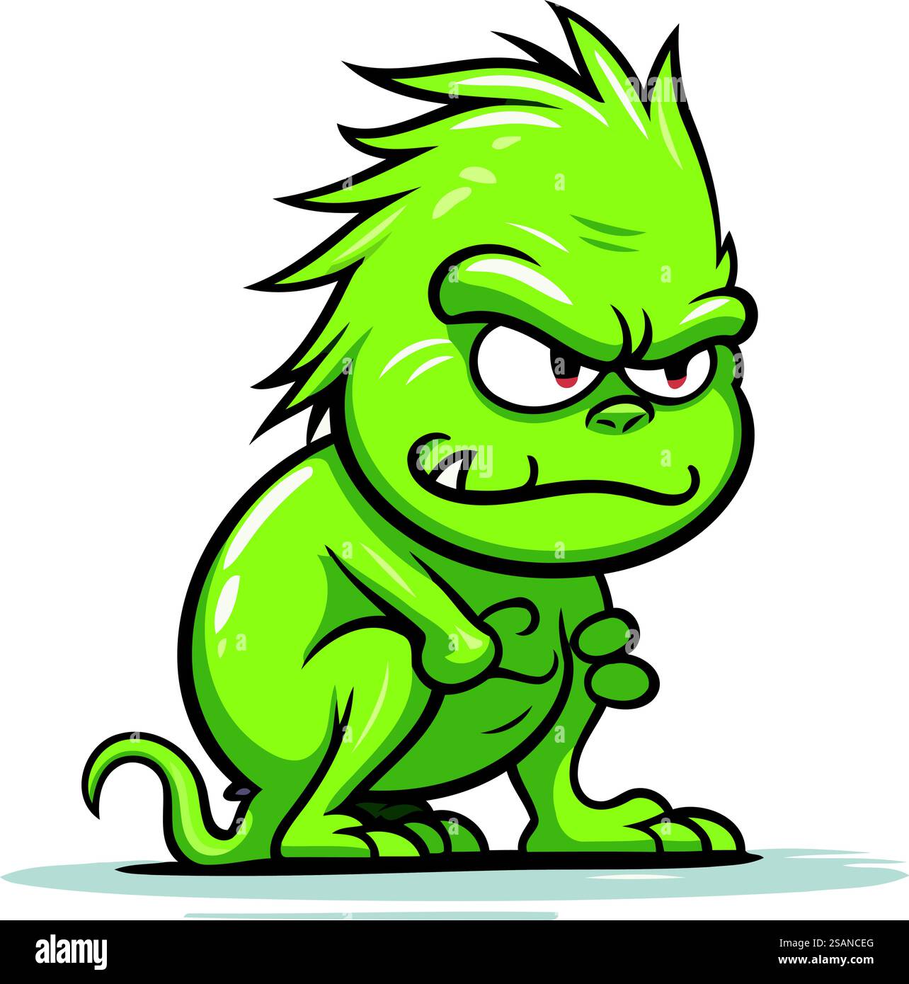 Mostro verde dei cartoni animati arrabbiato. Illustrazione vettoriale isolata su sfondo bianco. Illustrazione Vettoriale