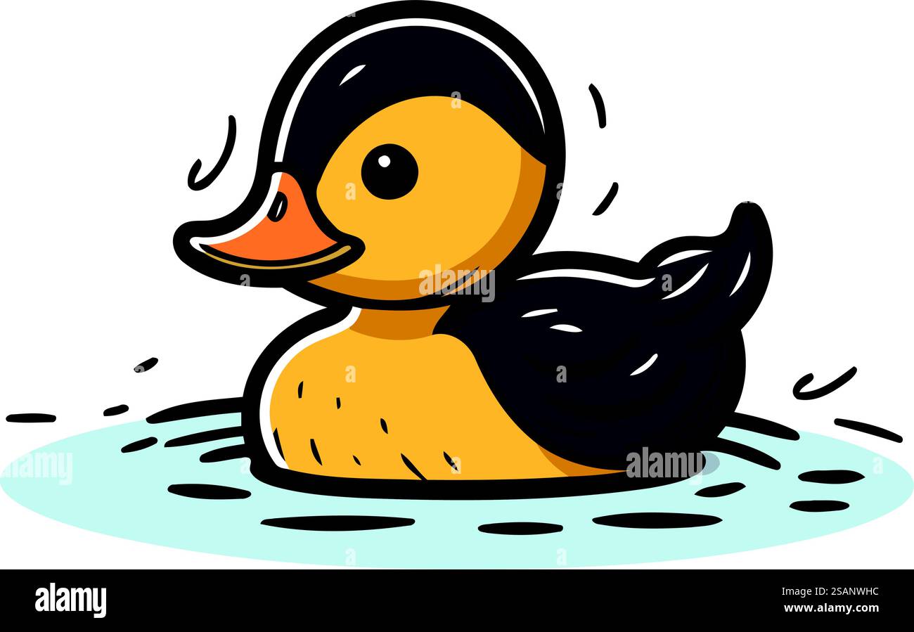 Anatra che nuota nell'acqua. Carino illustrazione vettoriale dei cartoni animati. Illustrazione Vettoriale