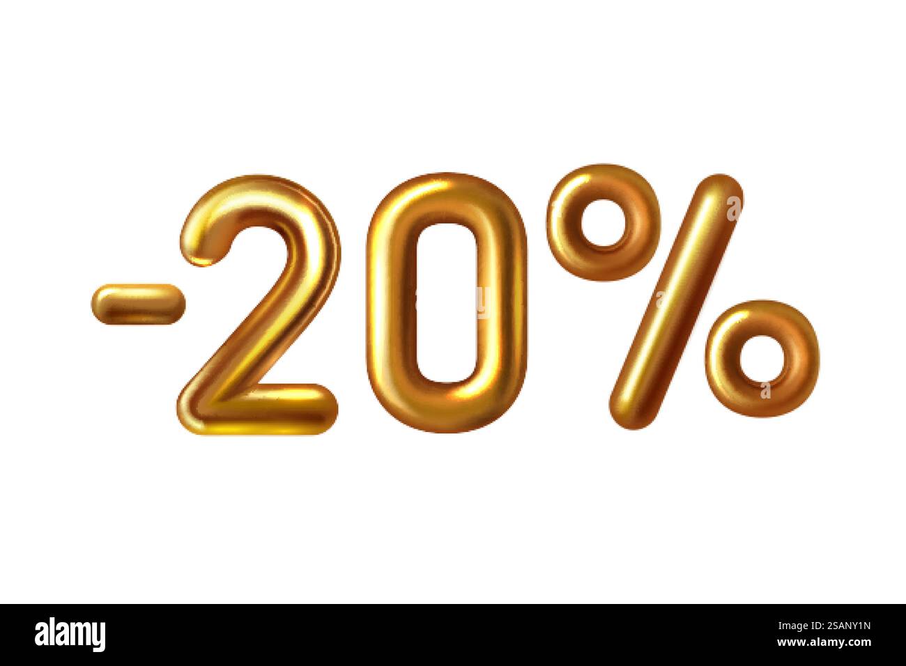 Sconto shopping realistico palloncino dorato meno il simbolo del venti per cento . Lamina metallica oro numero 20 3D con glitter. Sconto del 20% Golden sale. Sconto shopping realistico palloncino dorato meno il simbolo del venti per cento . Illustrazione Vettoriale
