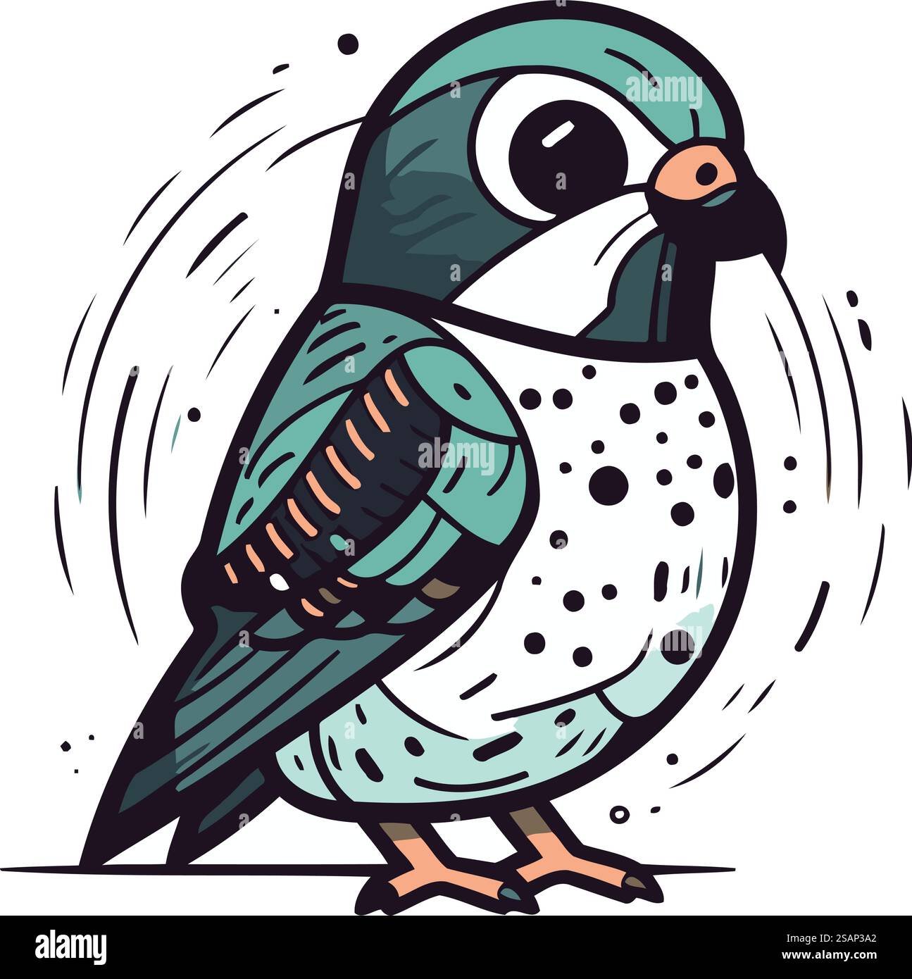 Illustrazione vettoriale di un grazioso uccellino. Immagine disegnata a mano. Illustrazione Vettoriale