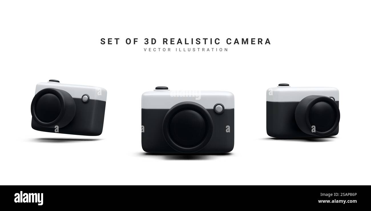 Set di videocamere 3d realistiche isolate su sfondo bianco. Illustrazione vettoriale. Illustrazione Vettoriale