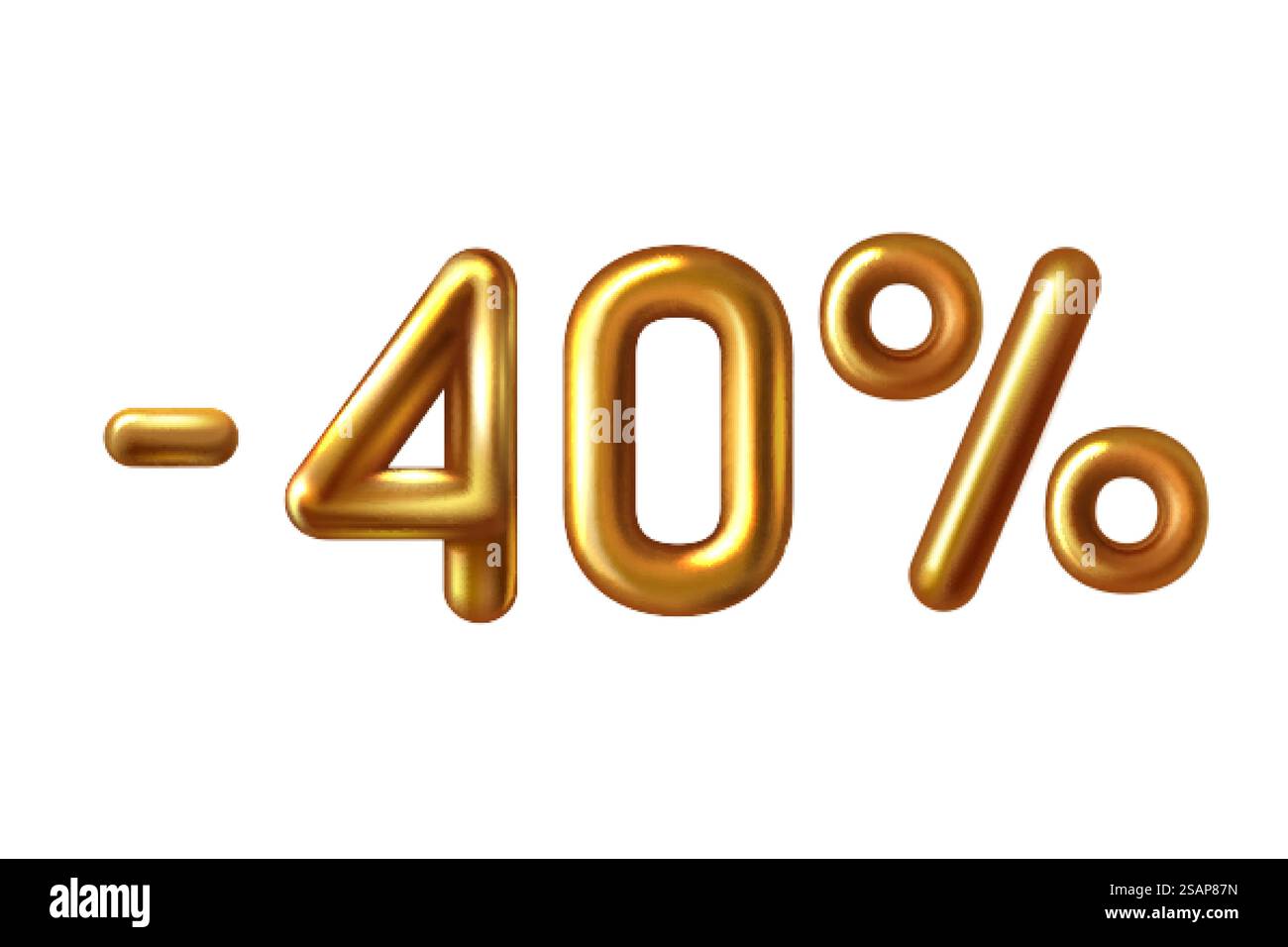 Sconto shopping realistico palloncino dorato meno il simbolo del quaranta per cento . 3D numero 40 lamina metallica dorata con glitter. Sconto del 40% Golden sale. Vendita e promozione pubblicitaria in negozio. Sconto shopping realistico palloncino dorato meno il simbolo del quaranta per cento . Illustrazione Vettoriale