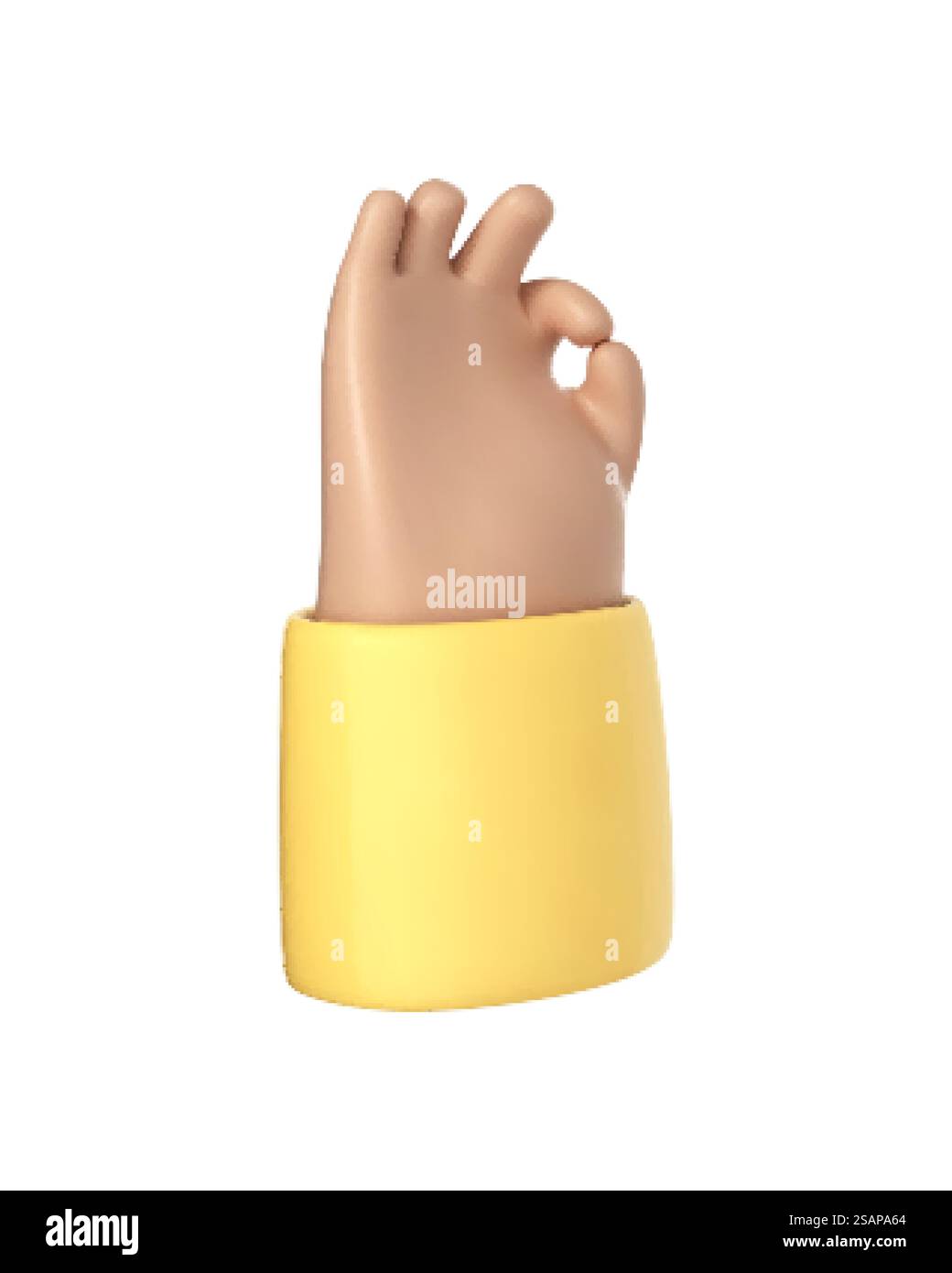 Gesto della mano di un cartone animato 3D di un segno ok isolato su sfondo bianco. Icona con braccio umano con le dita che mostrano zero o simbolo di OK. Illustrazione 3d vettoriale Illustrazione Vettoriale