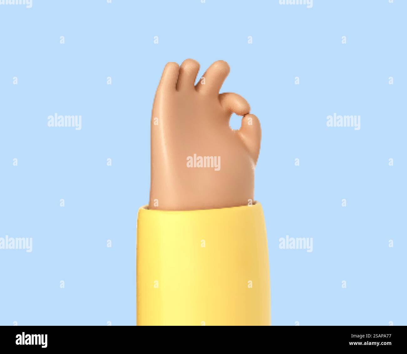 Gesto della mano di un cartone animato 3D del segno OK isolato su sfondo blu. Icona con braccio umano con le dita che mostrano zero o simbolo di OK. Illustrazione 3d vettoriale Illustrazione Vettoriale