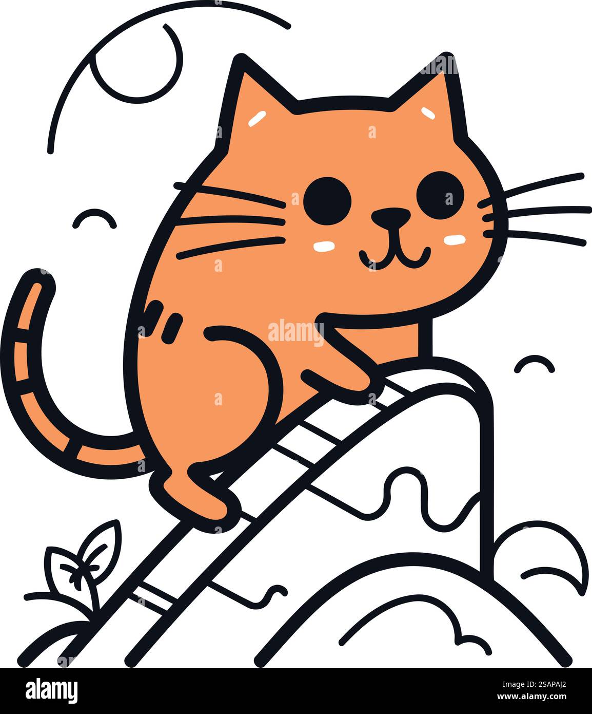 Illustrazione vettoriale di un gatto seduto sul bordo della scogliera. Illustrazione Vettoriale