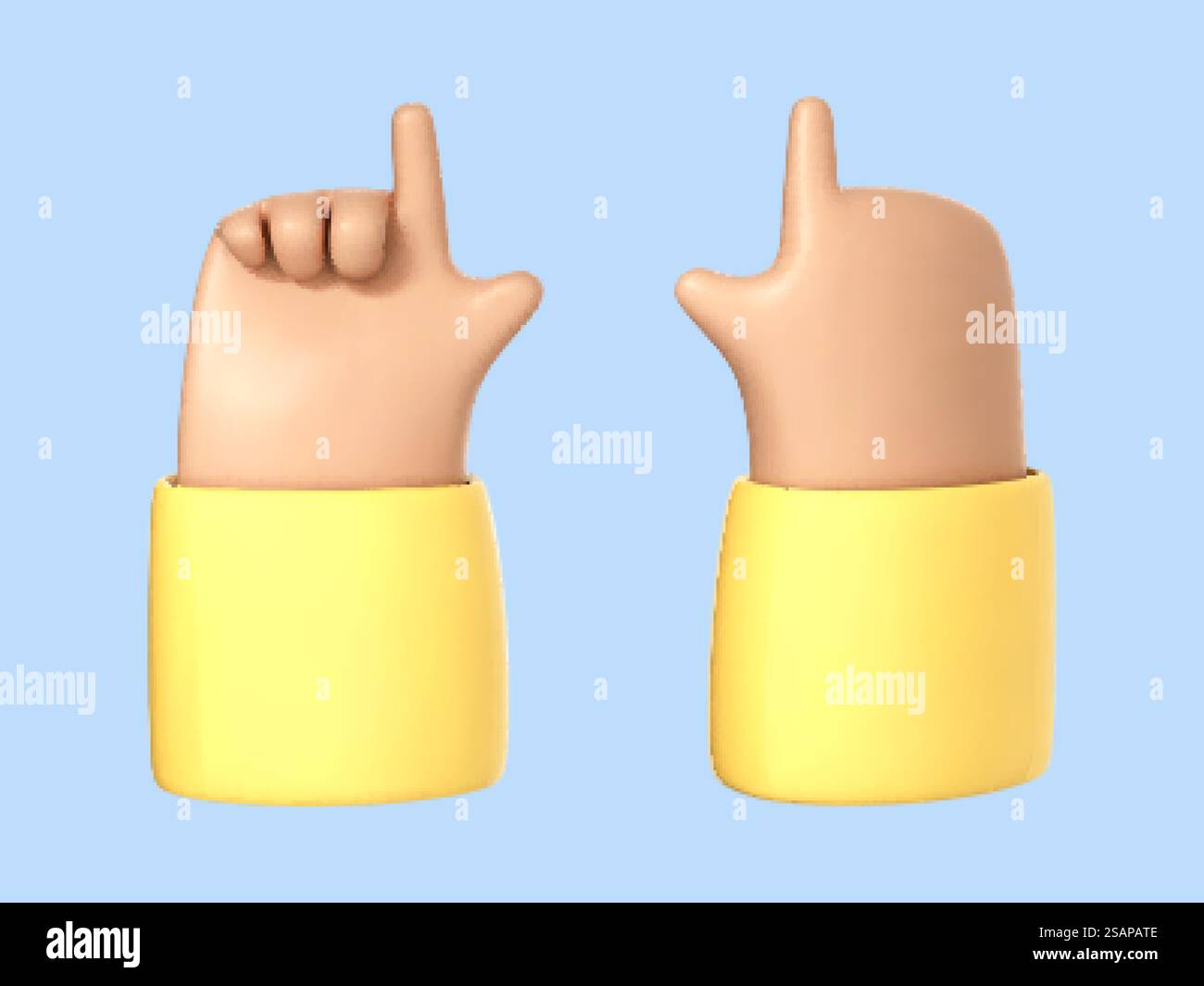 Gesti della mano con puntamento 3D isolati su sfondo blu. Palmo cartoni animati con indice visualizzato. Toccando o puntando qualcosa con la mano. Illustrazione 3d vettoriale Illustrazione Vettoriale