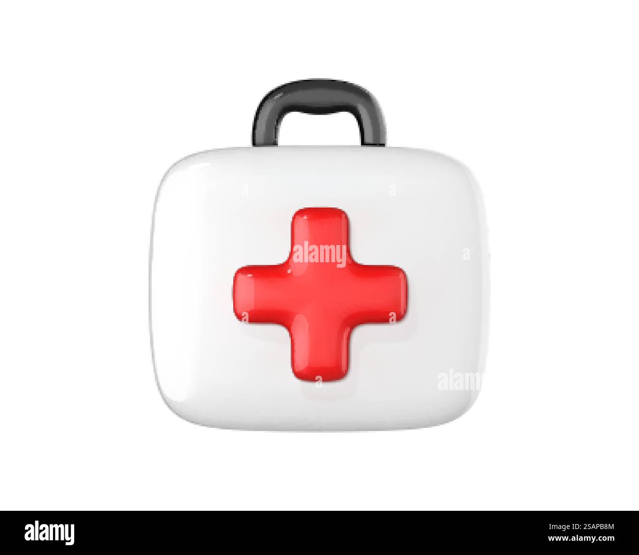Kit di pronto soccorso. Cassetta di emergenza per ambulanza. Valigia di assistenza medica. Sanità, concetto di emergenza. Illustrazione dell'icona Vector 3D. Illustrazione Vettoriale