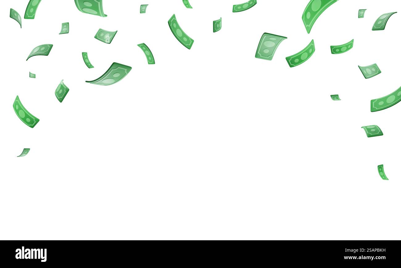 Set di valuta 3d realistica in calo del green paper. Banconote di carta che volano. Illustrazione vettoriale. Illustrazione Vettoriale
