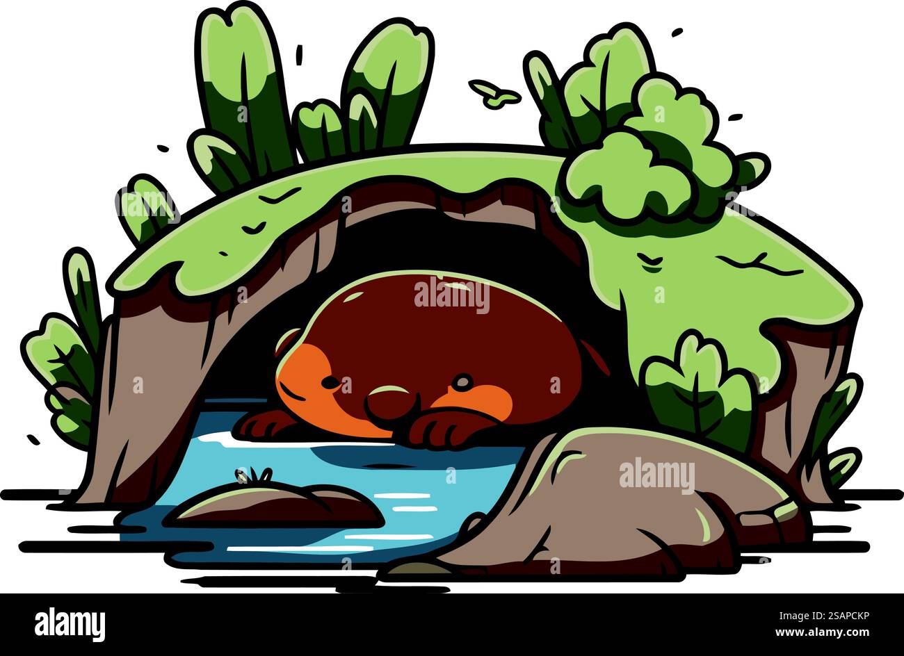 Orso dei cartoni animati che dorme in una caverna. Illustrazione vettoriale per il progetto Illustrazione Vettoriale