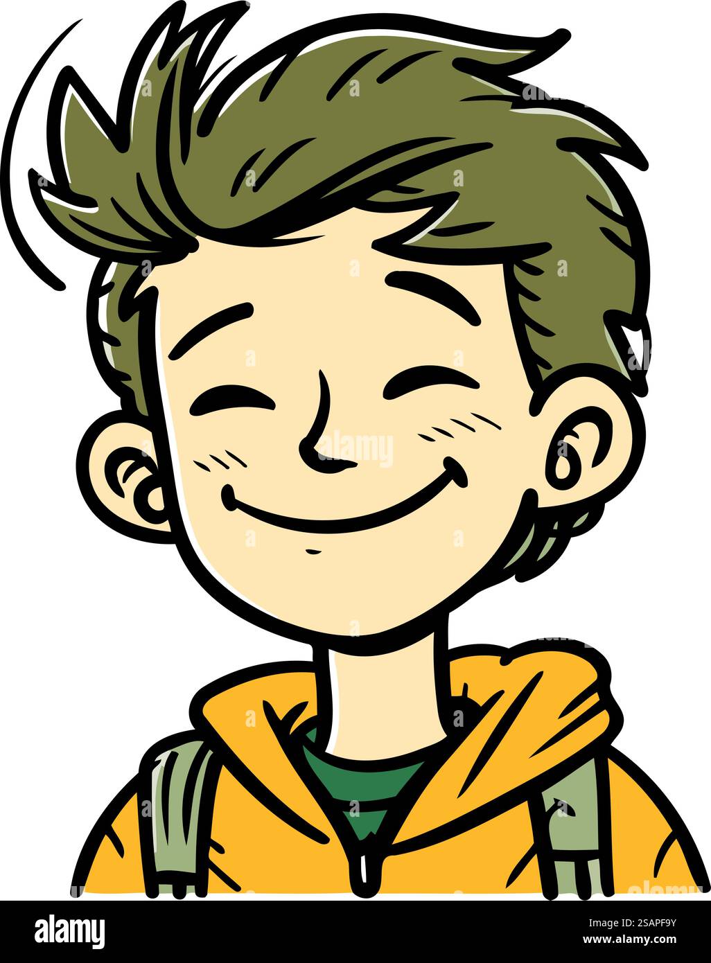 Illustrazione di un ragazzo con un sorriso in faccia. illustrazione vettoriale Illustrazione Vettoriale