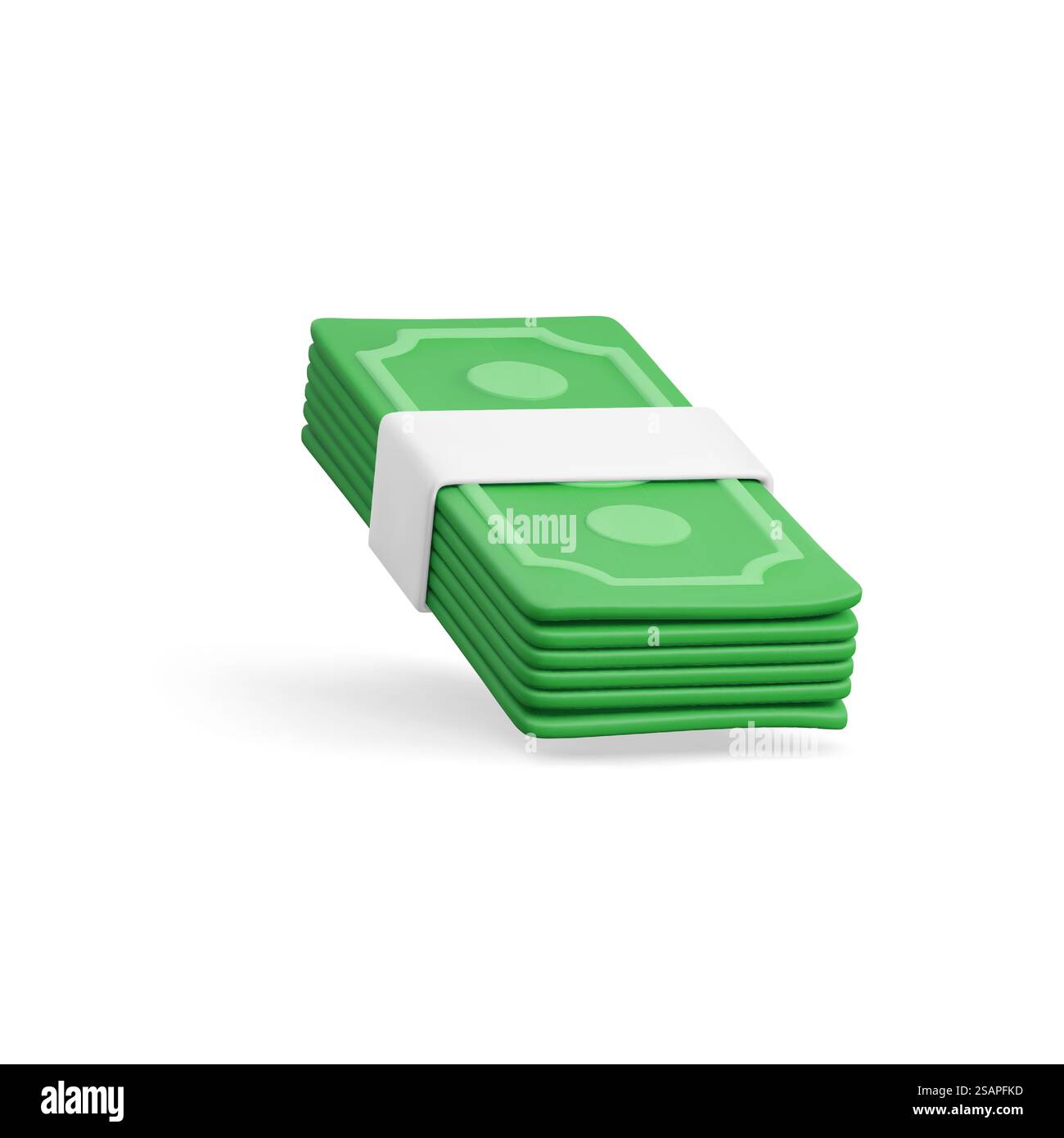Stack 3D di dollari USA. Rendere una confezione di carta verde. Banconota in dollari cartacei isolata su sfondo bianco. Illustrazione vettoriale. Illustrazione Vettoriale