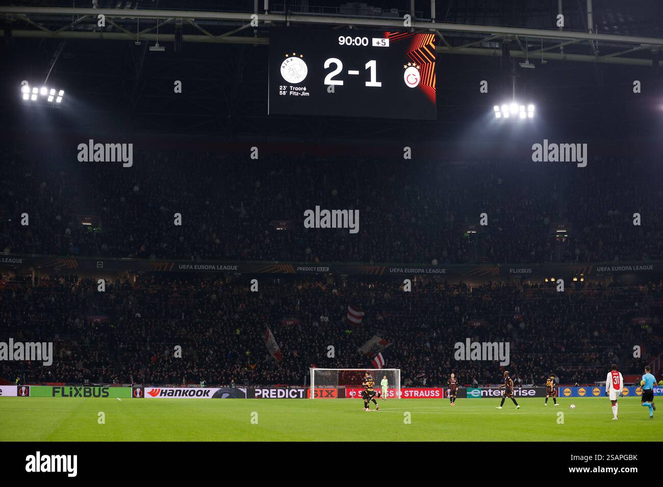 Amsterdam, Paesi Bassi. 30 gennaio 2025. AMSTERDAM, 30-01-2025, Johan Cruijff Arena, UEFA Europa League football, stagione 2024/2025, partita tra Ajax e Galatasaray, panoramica nel minuto 90 con punteggio di 2-1 crediti: Pro tiri/Alamy Live News Foto Stock