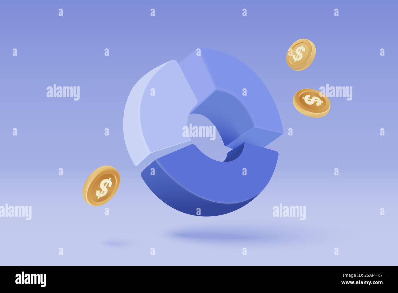 Risparmio di denaro in 3D su sfondo blu pastello. raggruppa il denaro contante e le monete fluttuanti scambiano con il concetto di business finanziario, guadagnando investimenti. illustrazione del rendering dell'icona vettoriale 3d per l'investimento Illustrazione Vettoriale