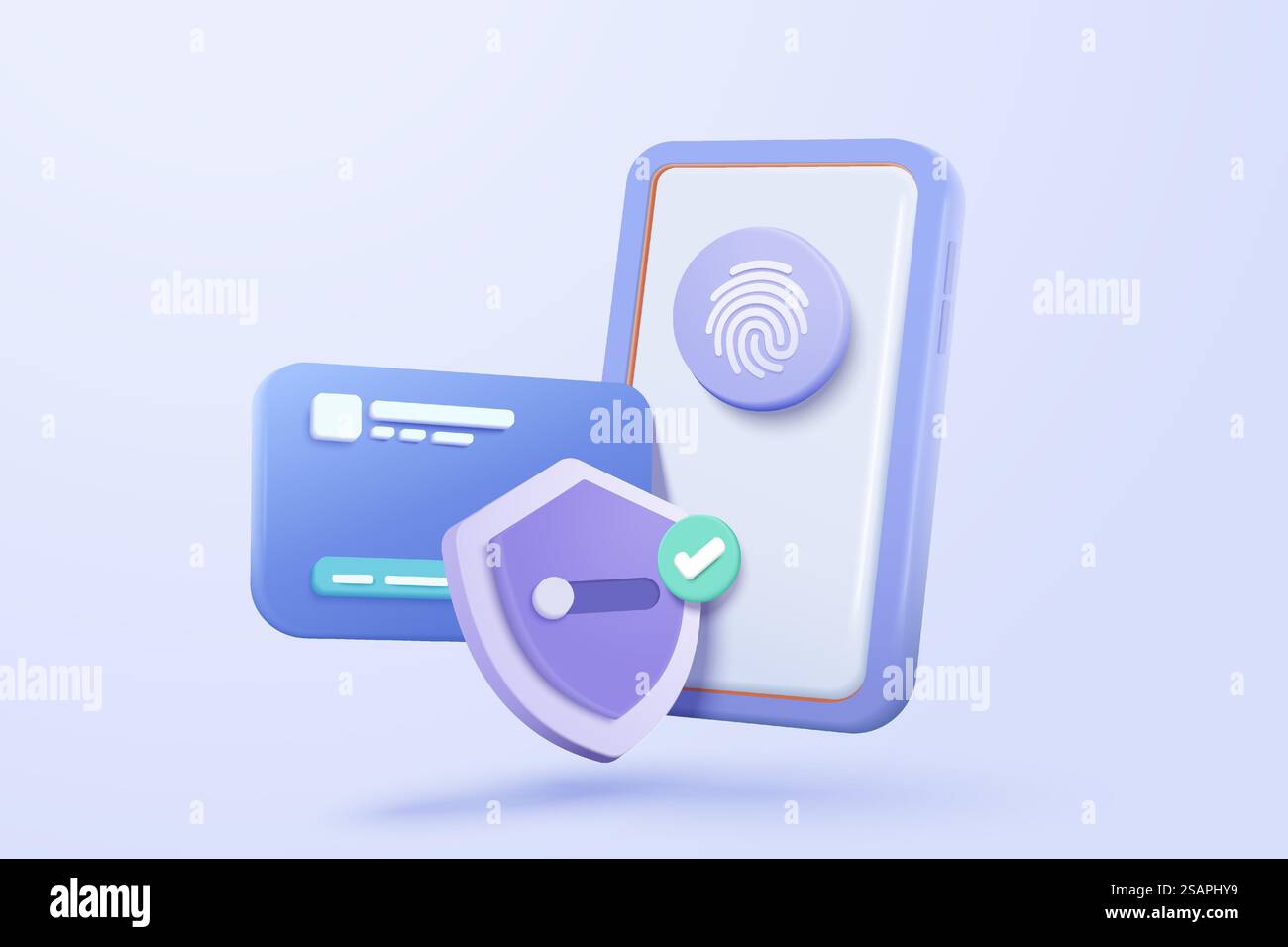 Denaro con carta di credito 3D sicurezza finanziaria per acquisti online, pagamenti online con protezione dei pagamenti. acquisti con la sicurezza della password del telefono cellulare. illustrazione del rendering dell'icona del vettore finanziario 3d. Illustrazione Vettoriale