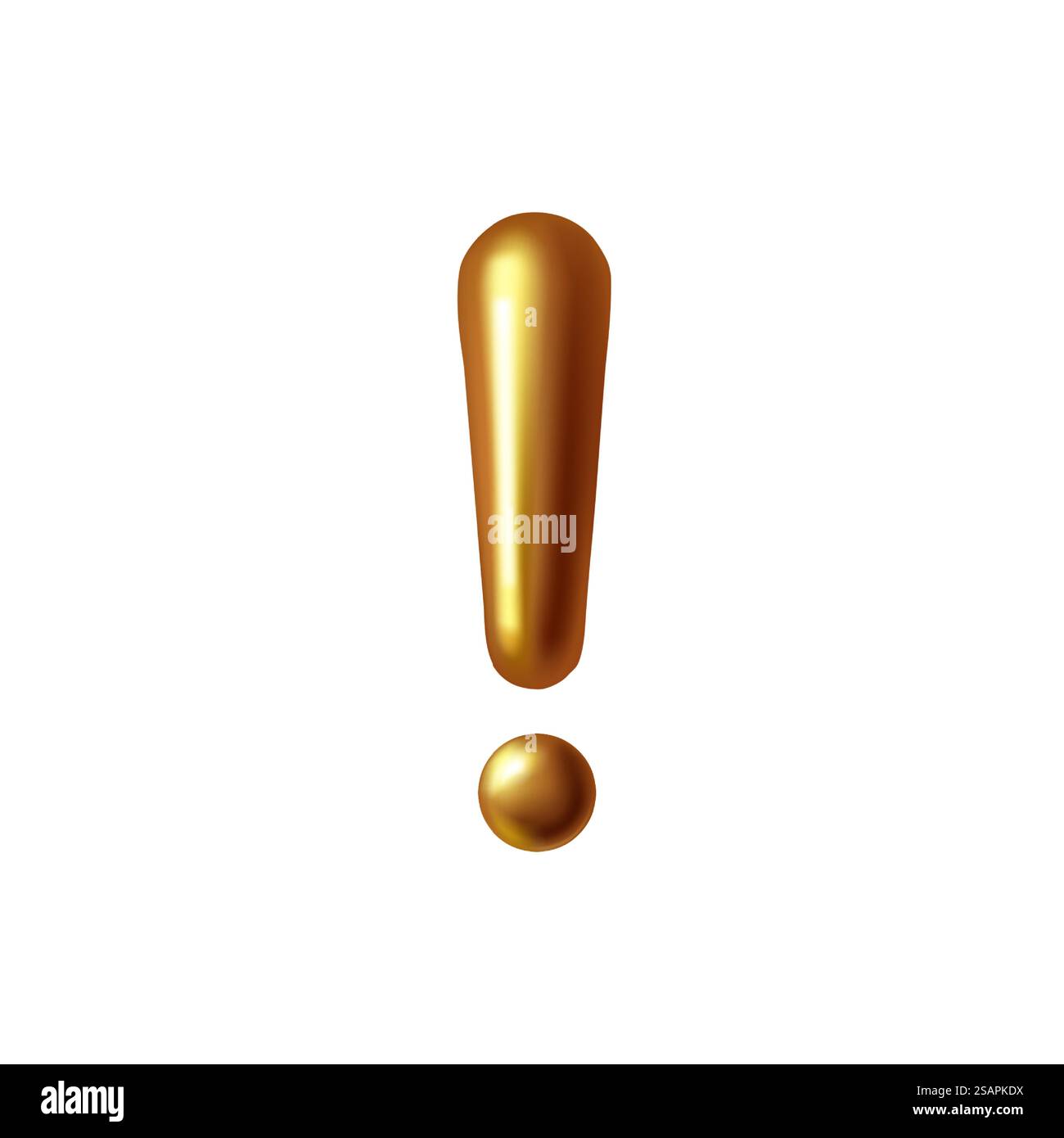 punto esclamativo del palloncino in lamina d'oro realistico in 3d. Illustrazione su sfondo bianco. punto esclamativo del palloncino in lamina d'oro realistico in 3d. Illustrazione Vettoriale