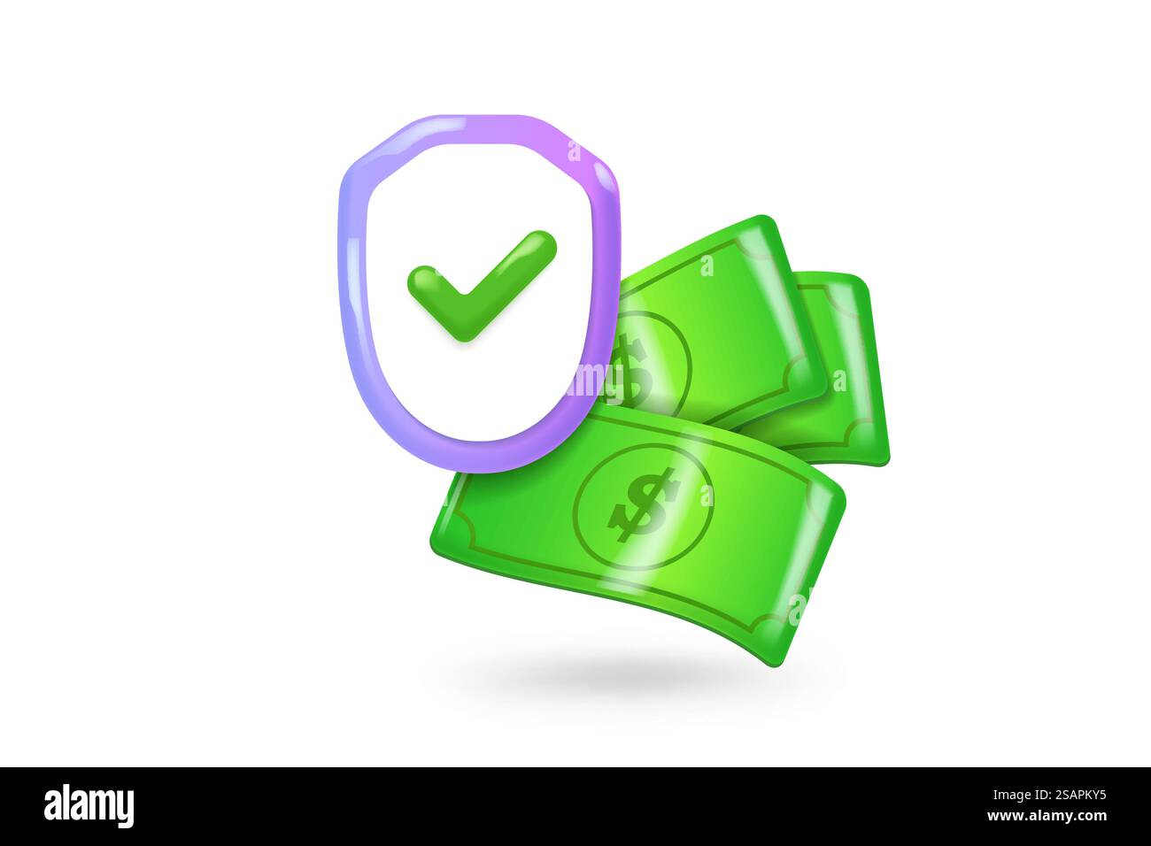 Banconota da un dollaro. Green 3d rende il denaro americano. Stile cartoni animati. Illustrazione vettoriale Illustrazione Vettoriale