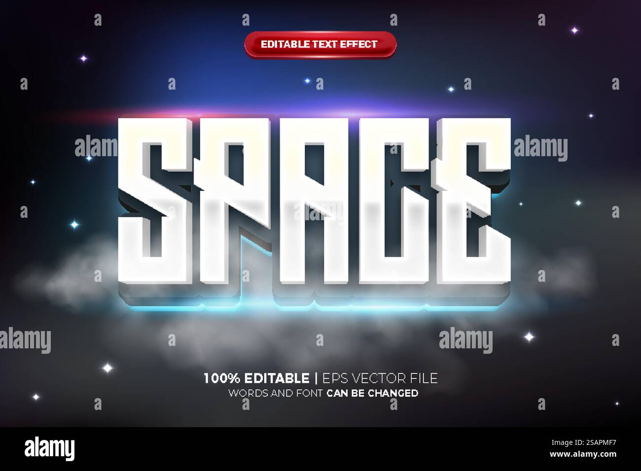 ESport Space star Glow film di cartoni animati grassetto stile effetto testo modificabile in 3D. Illustrazione Vettoriale