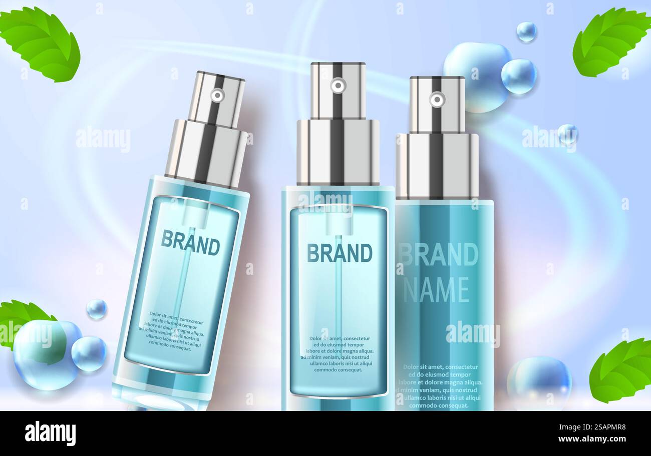Tubo cosmetico idratante. Modelli premium per annunci pubblicitari, flacone semitrasparente realistico. Illustrazione Vettoriale