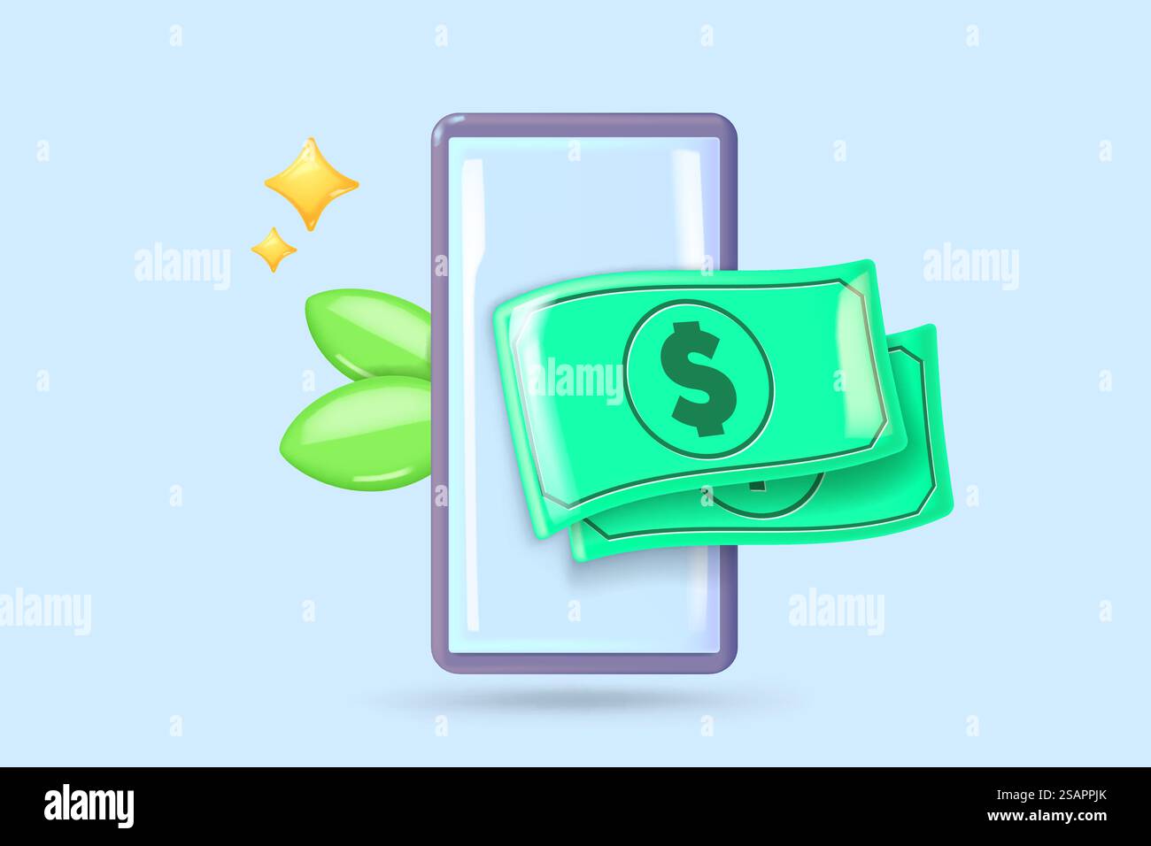 Banconota da un dollaro. Green 3d rende il denaro americano. Stile cartoni animati. Illustrazione vettoriale Illustrazione Vettoriale