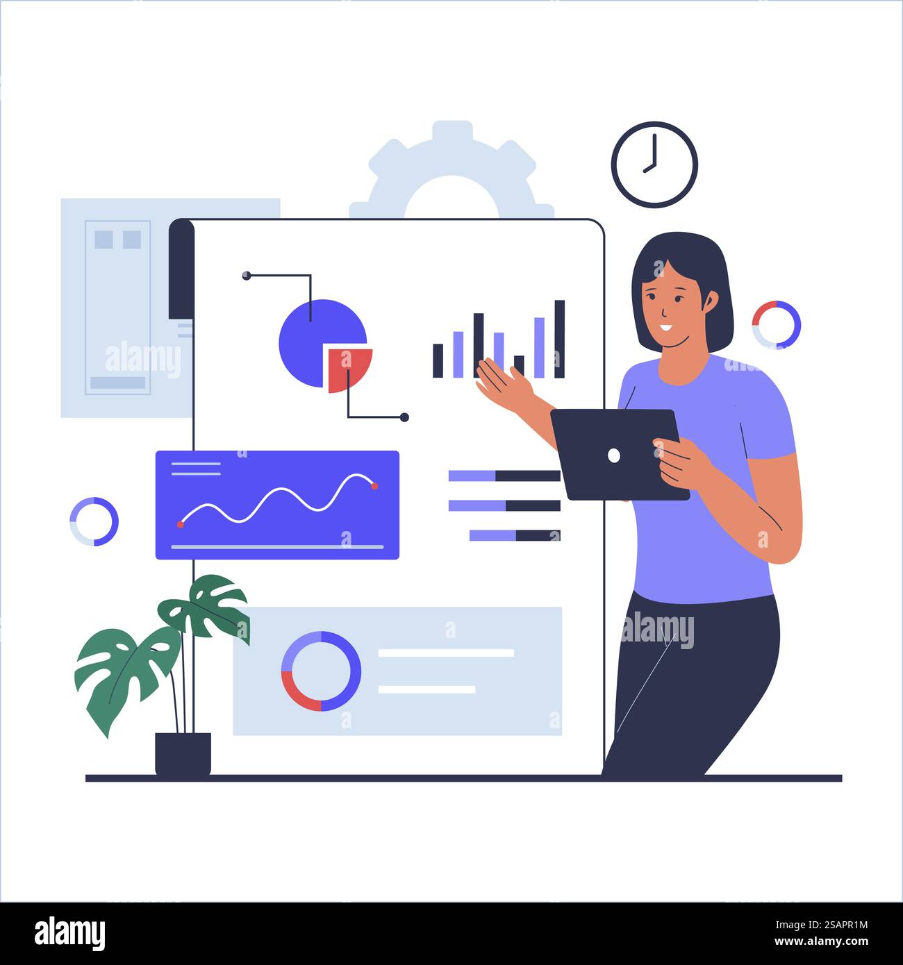 Illustrazione del concetto di analisi aziendale. Analisi dei dati per le aziende. Illustrazione vettoriale piatta Illustrazione Vettoriale