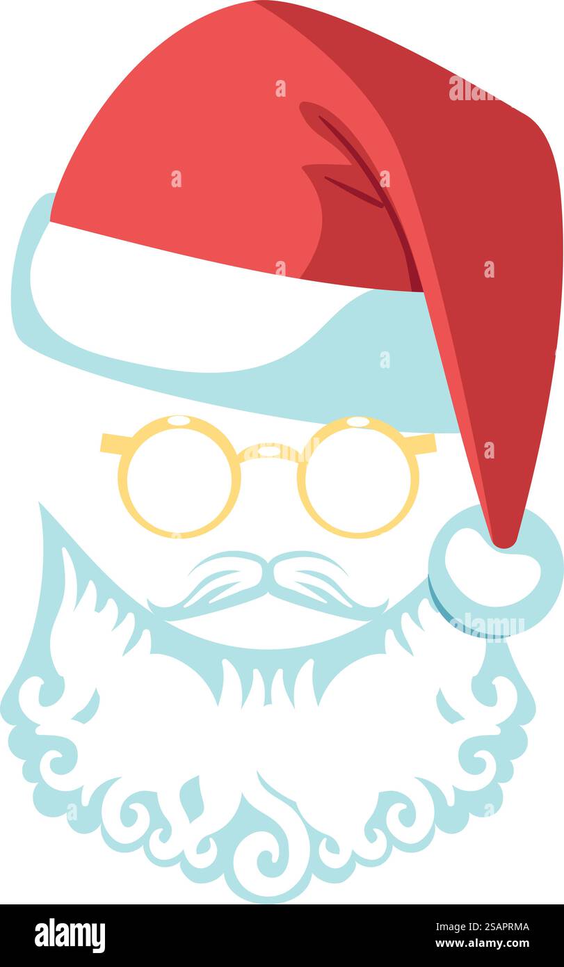 Barba bianca e baffi. Cabina fotografica accessorio natalizio isolato su sfondo bianco. Barba bianca e baffi. Accessorio natalizio per lo stand fotografico Illustrazione Vettoriale