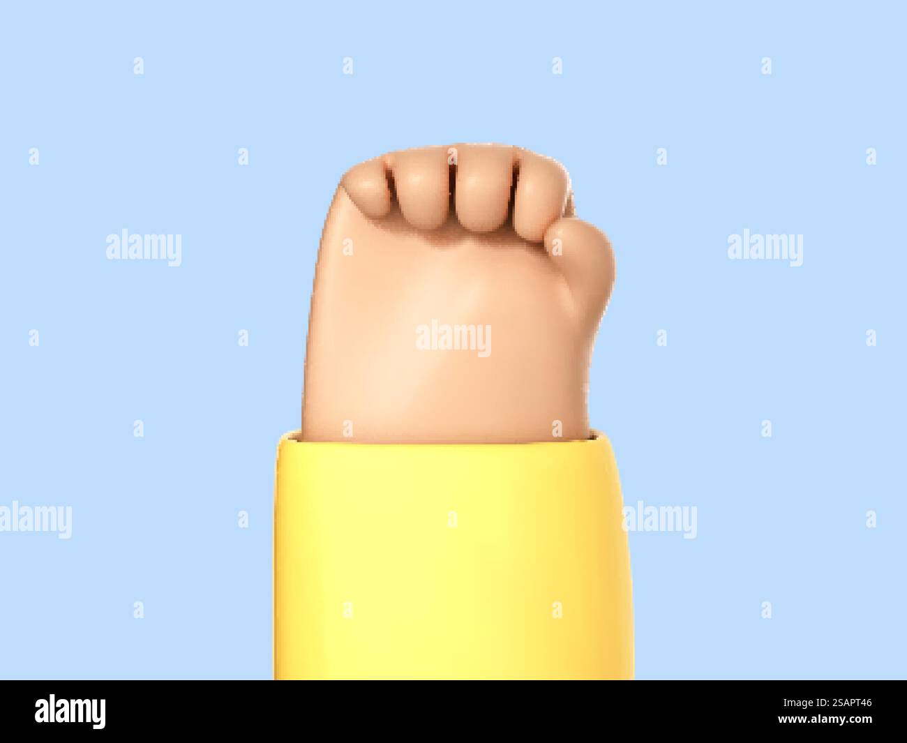 Pugno a mani umane dei cartoni animati 3D isolato su sfondo blu. Simbolo di lotta o protesta, rivoluzione, unità. Illustrazione Vector 3D. Illustrazione Vettoriale