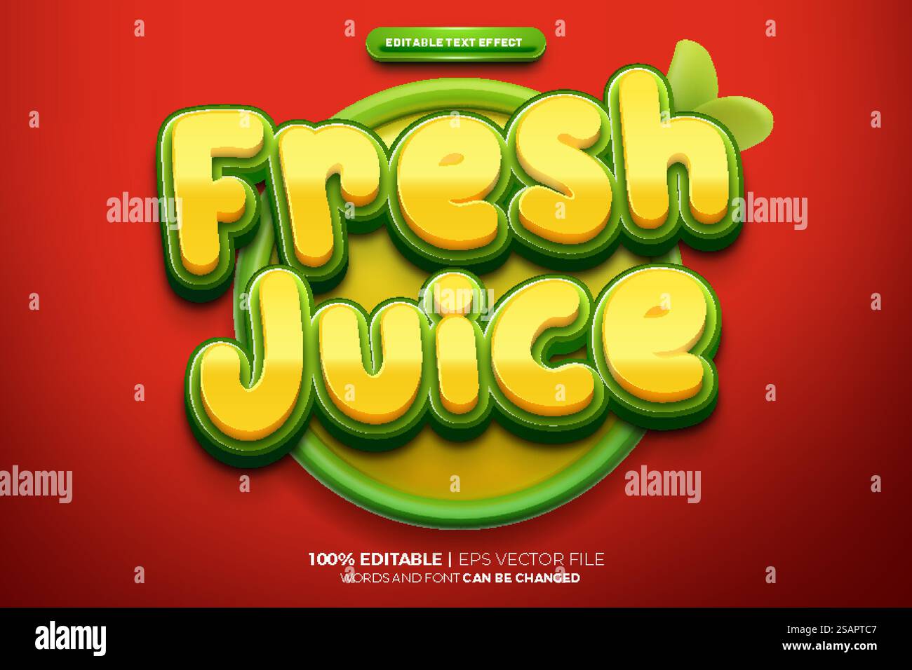 Fresh Juice Green Yellow Fruits 3D stile effetto testo modificabile Illustrazione Vettoriale
