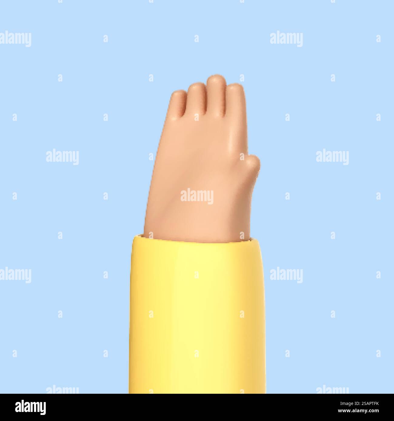 Cartone animato 3D con palmo aperto isolato su sfondo blu. Aprire la mano allungata, mostrando cinque dita, estese nel messaggio di saluto. Illustrazione 3d vettoriale Illustrazione Vettoriale