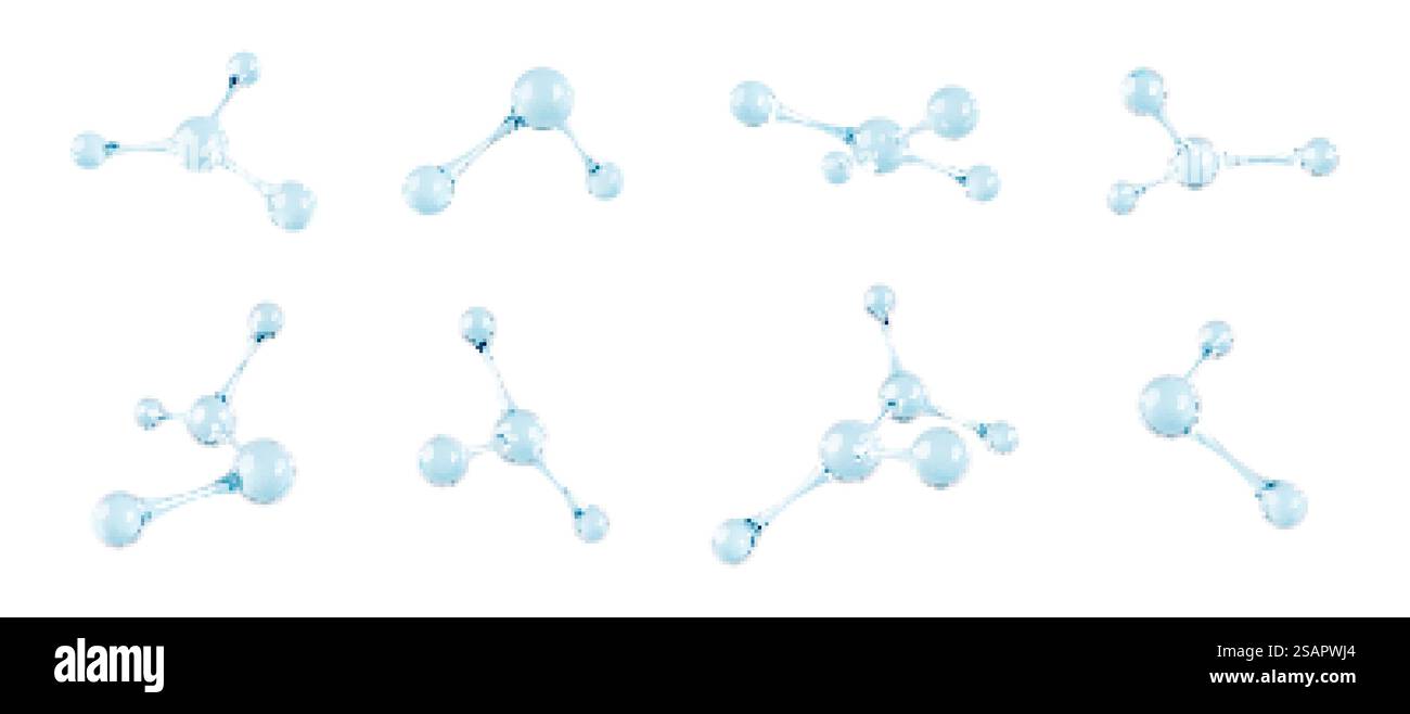 Set di modelli di molecole di vetro. Struttura molecolare astratta 3D isolata su sfondo bianco. Illustrazione 3d vettoriale Illustrazione Vettoriale