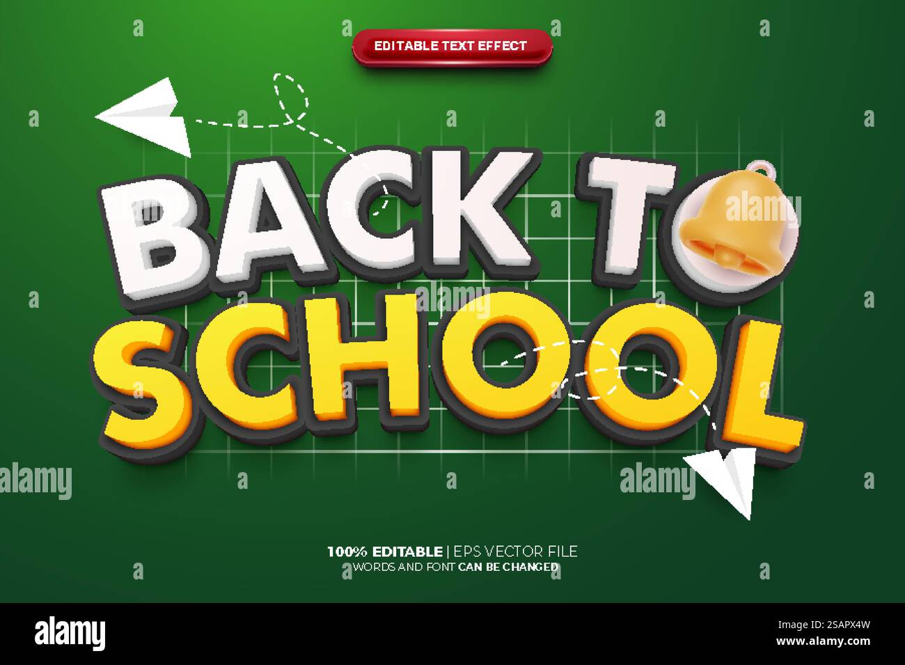 Stile effetto testo modificabile 3D di ritorno a scuola Cartoon Illustrazione Vettoriale