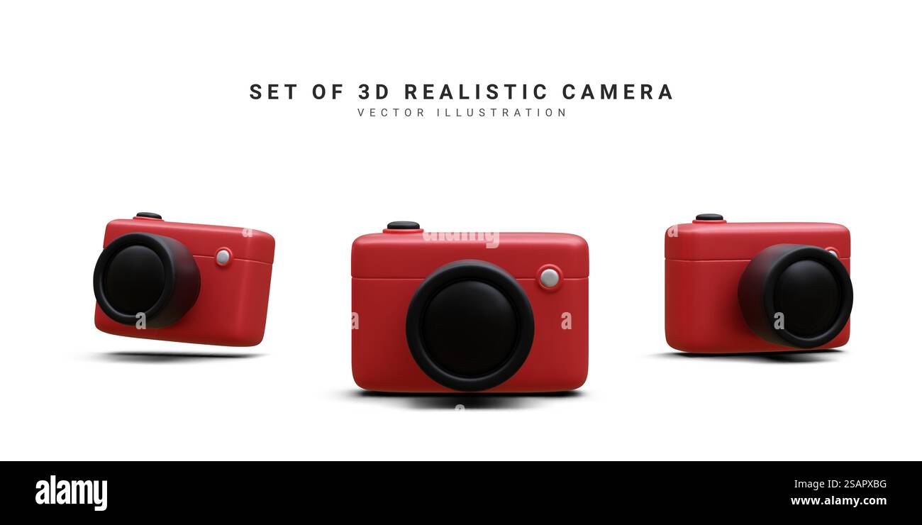 Set di videocamere 3d realistiche isolate su sfondo bianco. Illustrazione vettoriale. Illustrazione Vettoriale