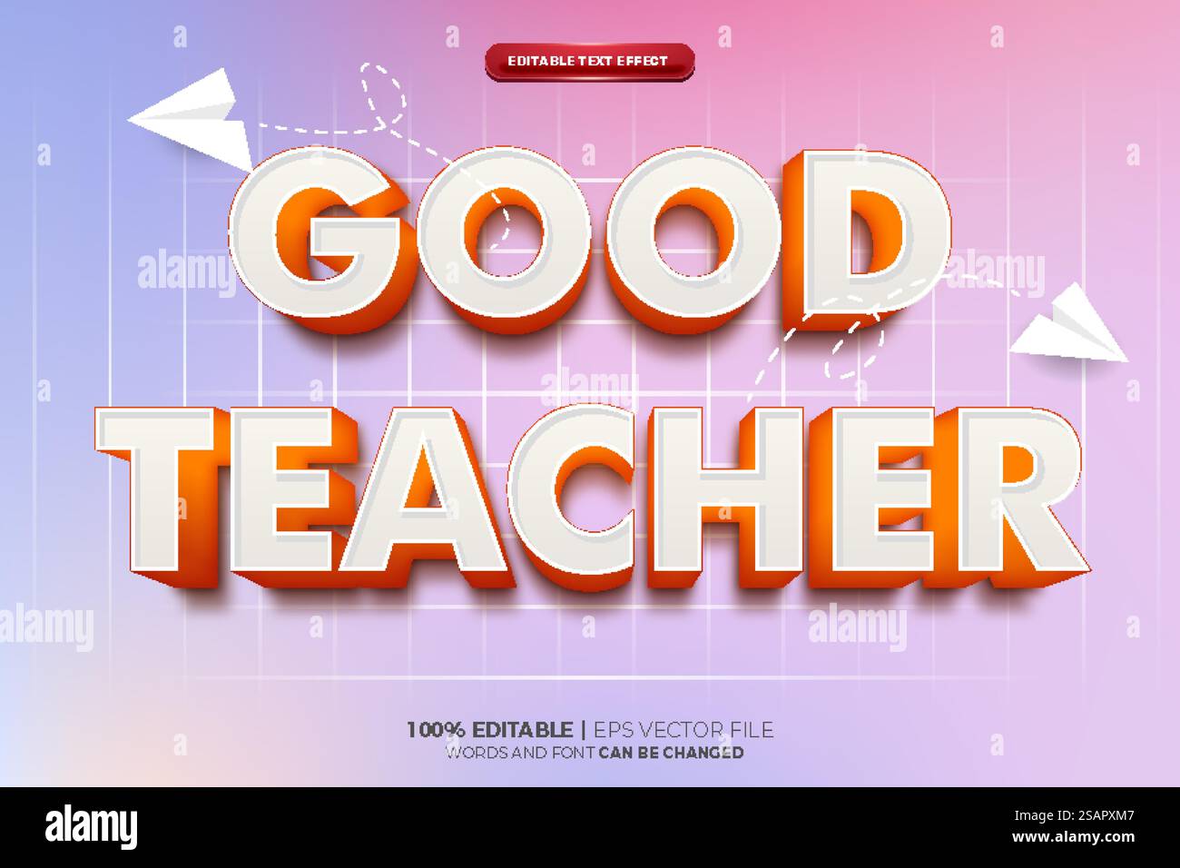 buon insegnante di nuovo a scuola effetto testo modificabile 3d. Illustrazione Vettoriale