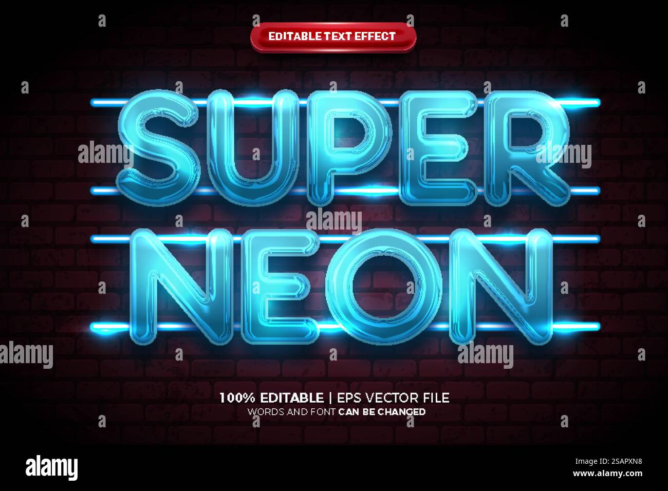 Stile effetto testo modificabile Super Future Neon Blue 3D. Illustrazione Vettoriale