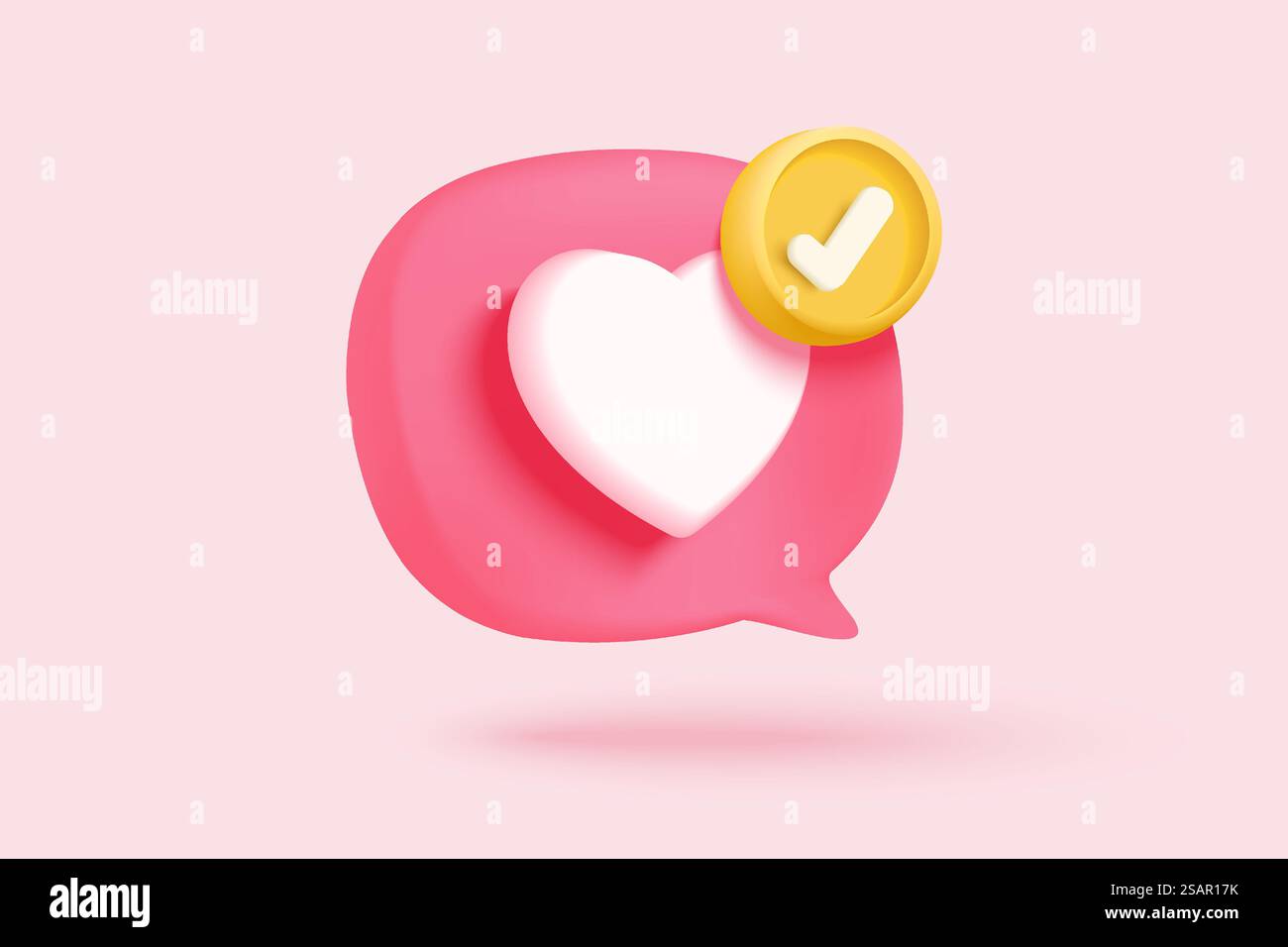 Concetto di piattaforma online di social media 3D, comunicazione social online su applicazioni, cornice fotografica con icona emoji cuore e amore, come e gioca con icone a bolla rossa. concetto di rendering vettoriale cardiaco 3d. Illustrazione Vettoriale