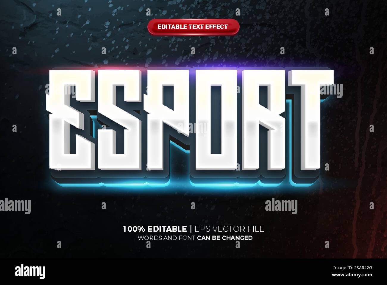 Film dei cartoni animati eSport Glow stile effetto testo 3D modificabile Illustrazione Vettoriale