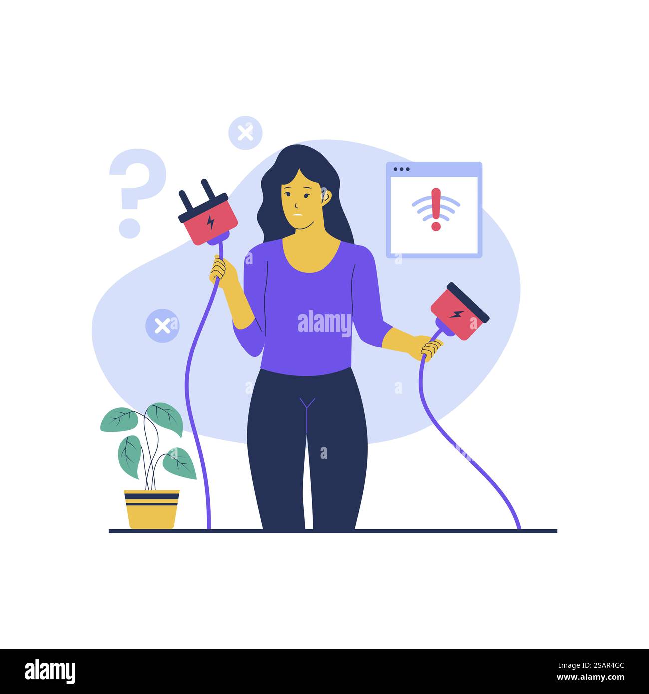 Illustrazione del concetto di connessione persa. Illustrazione vettoriale piatta isolata su sfondo bianco Illustrazione Vettoriale