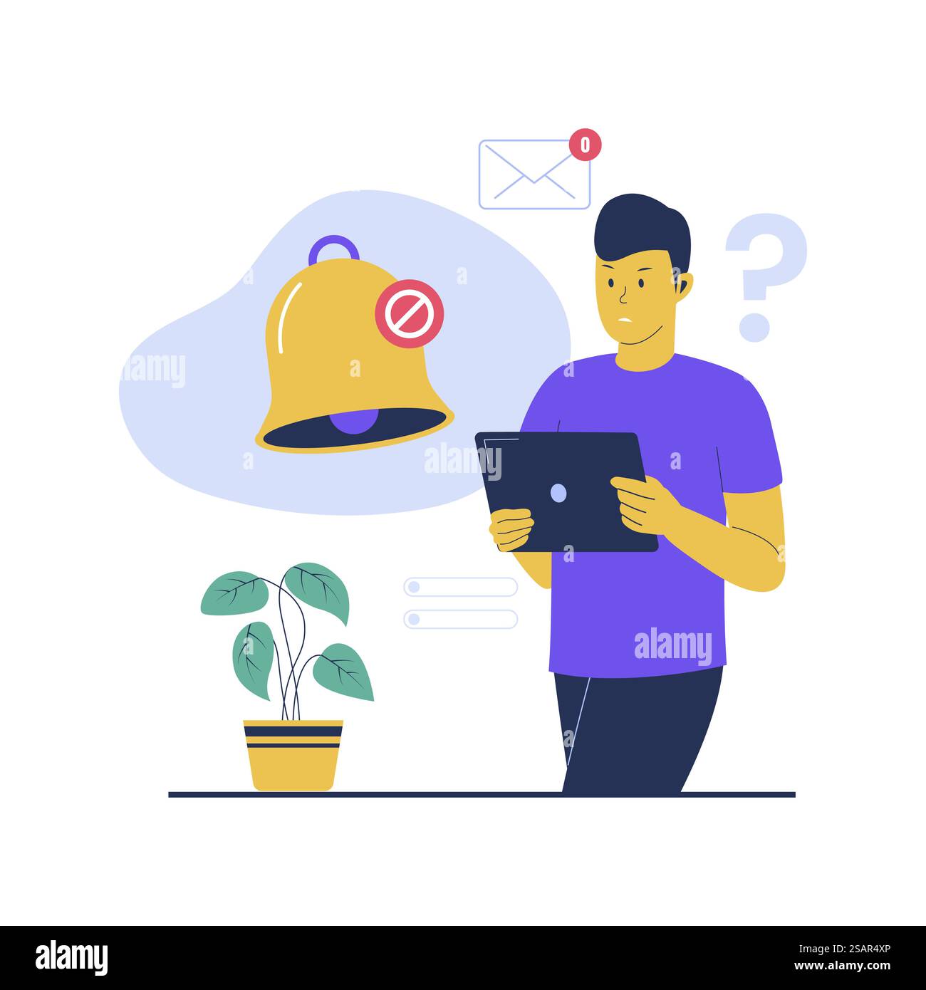 Design piatto senza notifiche. Illustrazione vettoriale piatta isolata su sfondo bianco Illustrazione Vettoriale