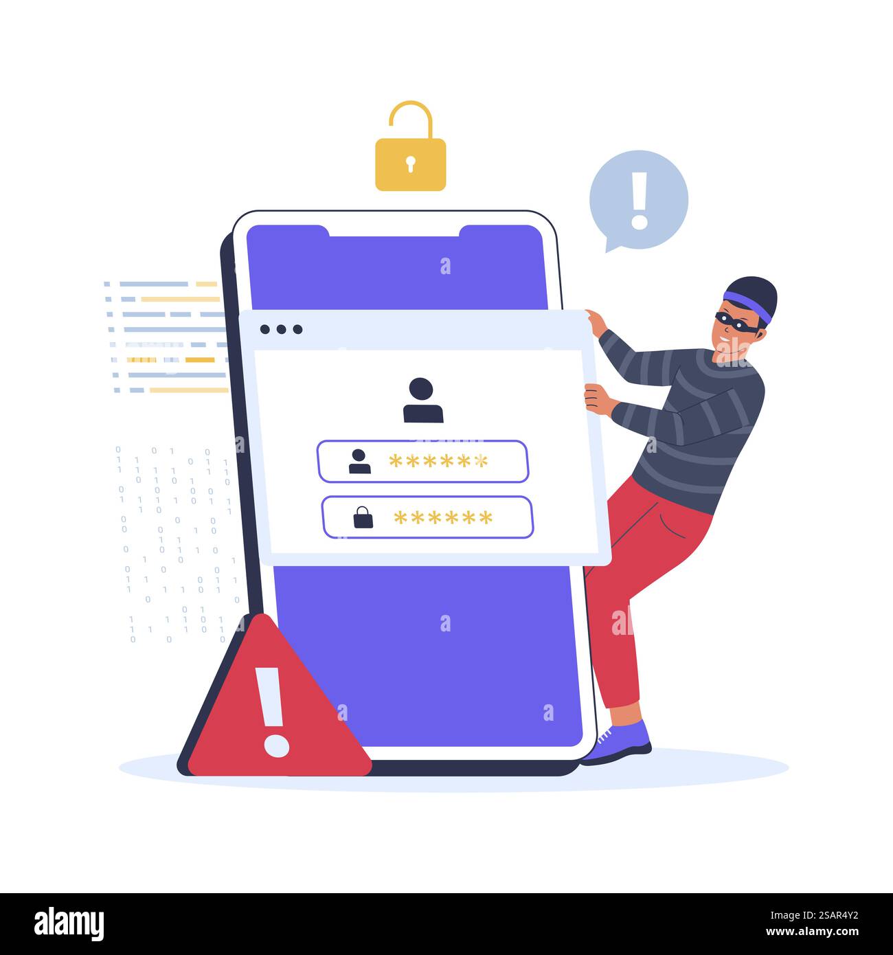Informazioni sull'illustrazione dell'account dati rubati. attacco hacker. illustrazione vettoriale piatta Illustrazione Vettoriale